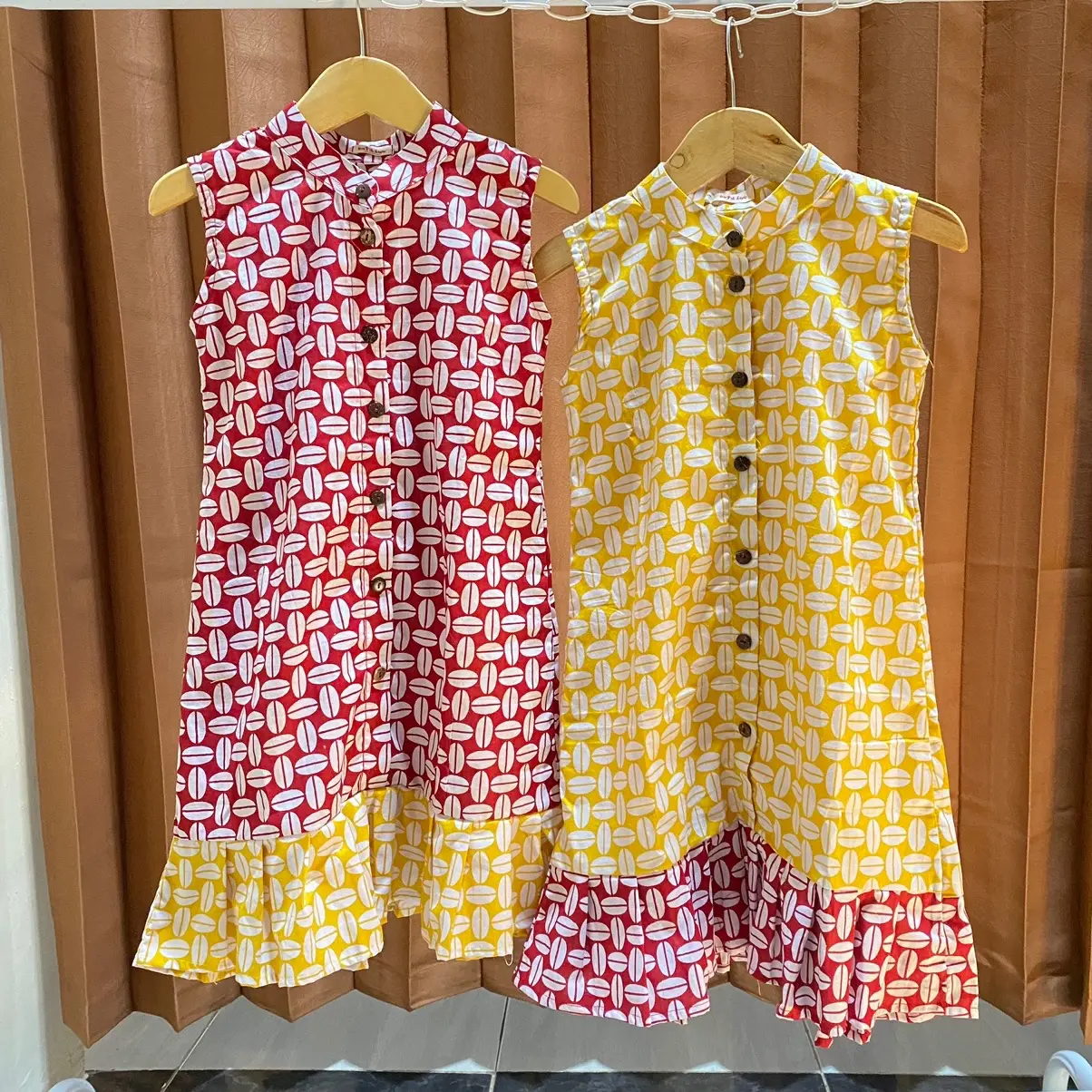 DRESS BATIK ANAK PEREMPUAN KUNING MERAH BAHAN KATUN  BATIK YESSY MURAH