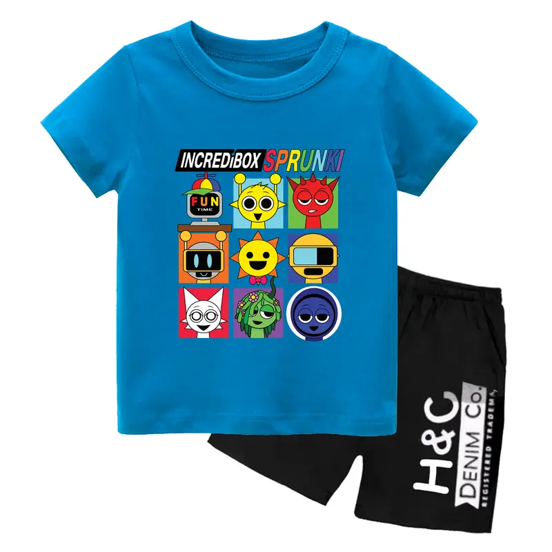 Setelan Pendek Baju Kaos Anak Laki Laki Gambar SPRUNKI #8 Dari YOUNA Usia 1thn s/d 11thn  - Bahan Combed TC Berkualitas Tinggi 2
