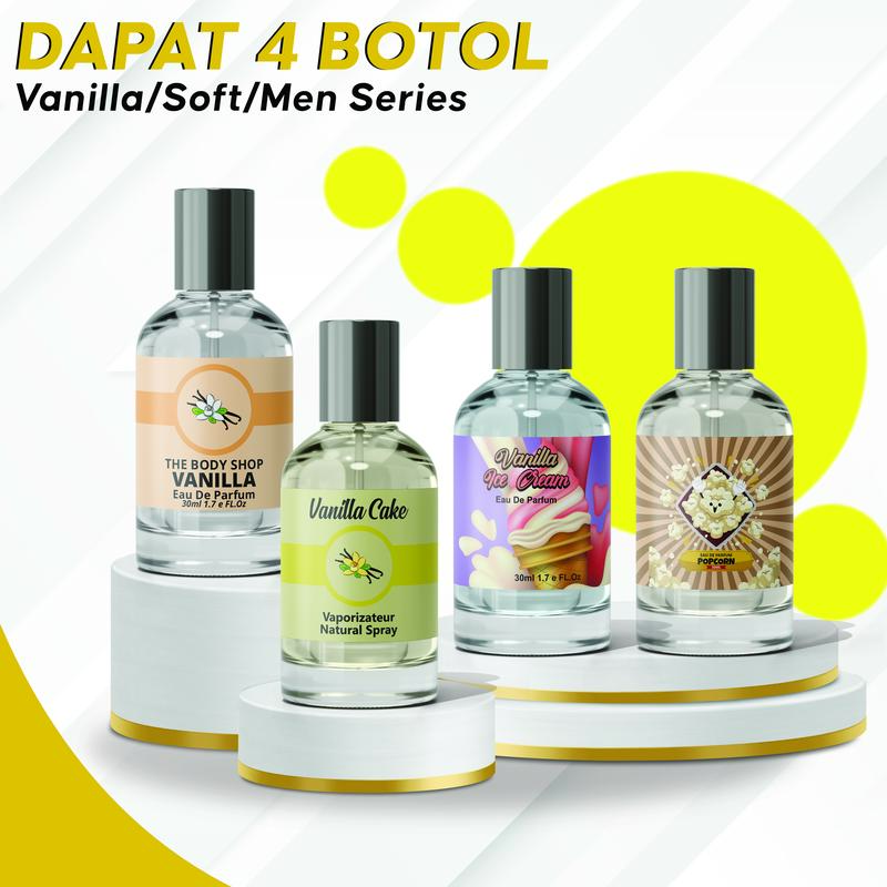 DAPAT 4 BOTOL PARFUM PRIA WANITA VANILLA SERIES 30ML WANGI TAHAN LAMA 0