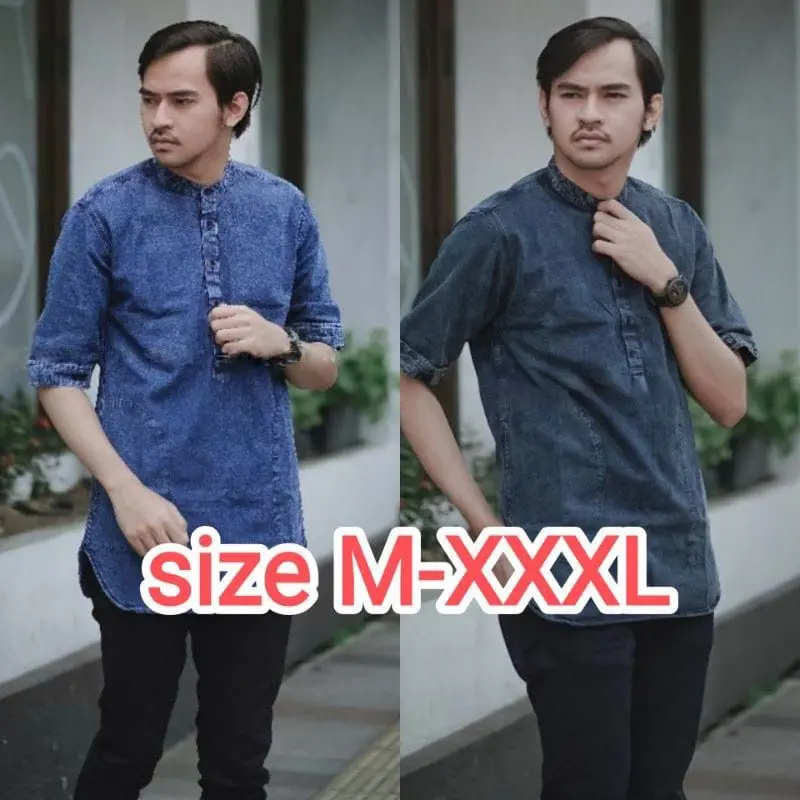 Koko kurta jeans denim pakistan  pria lengan 3/4 kekinian ukuran M L XL XXL XXXL
