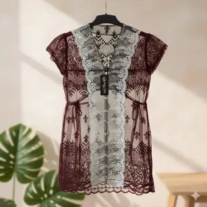 Meyina Outer Brukat Etnik Tunik Kondangan Kebaya Brukat Hari Raya dengan Desain Elegan dan Detail Renda brokat untuk lebaran Hijab viscose lengan panjang tile Vest Wanita Muslim Cardigan