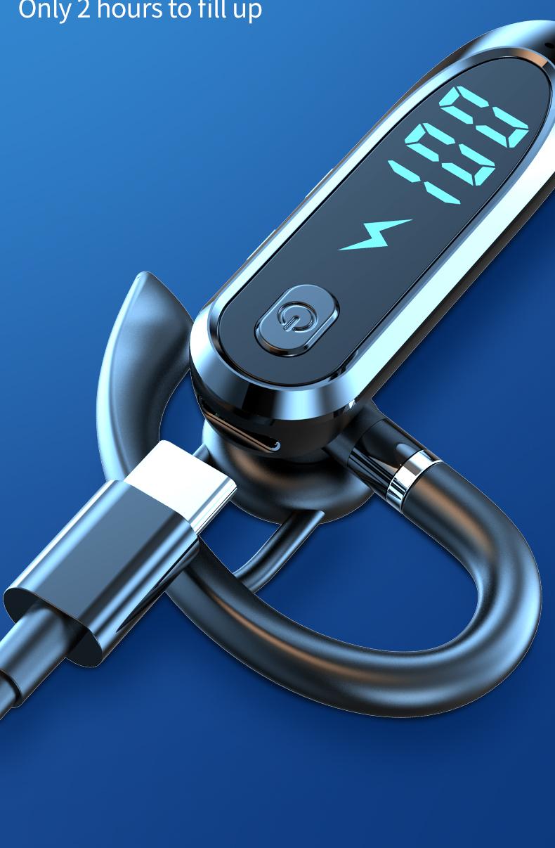 Headset Telinga Tunggal dengan Mikrofon Bluetooth 6.0 Earphone Peredam Kebisingan Speaker Mini Tahan Air Tampilan LED Bebas Genggam Waktu Siaga Panjang