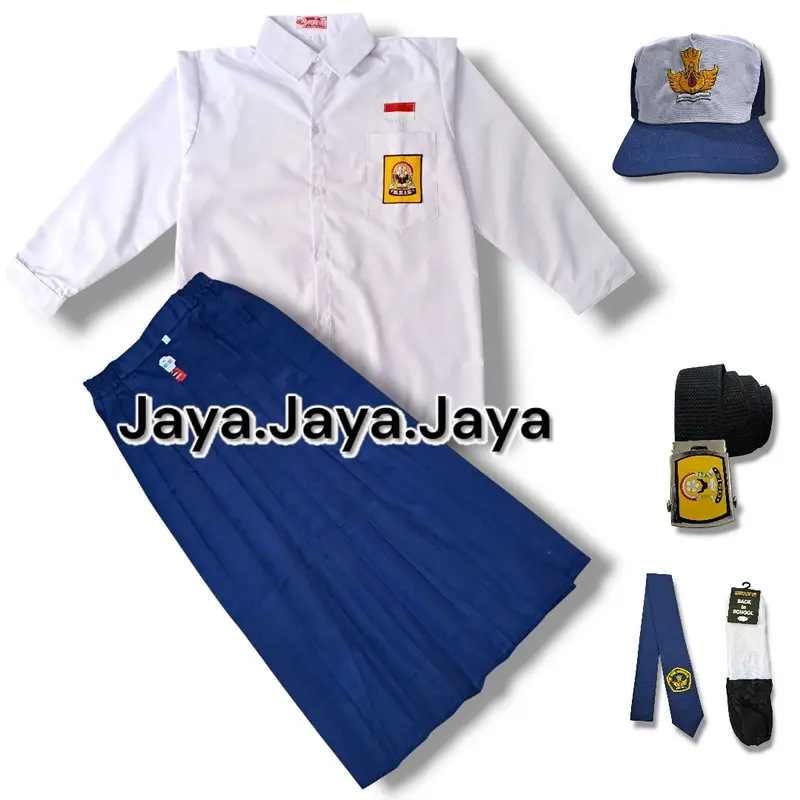 SETELAN SERAGAM SEKOLAH SMP PUTIH BIRU ANAK PEREMPUAN BAJU PANJANG ROK PANJANG 0