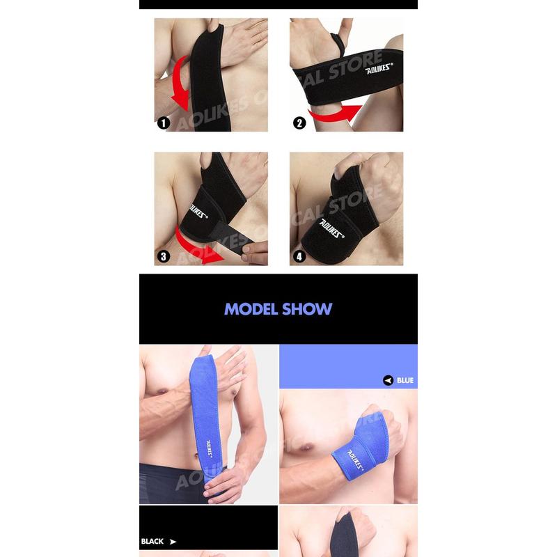 AOLIKES 1PCS Gym Wrist Bands Sports Wrist Support Straps hand Wrap Ori - Hitam Biru Wristband 1