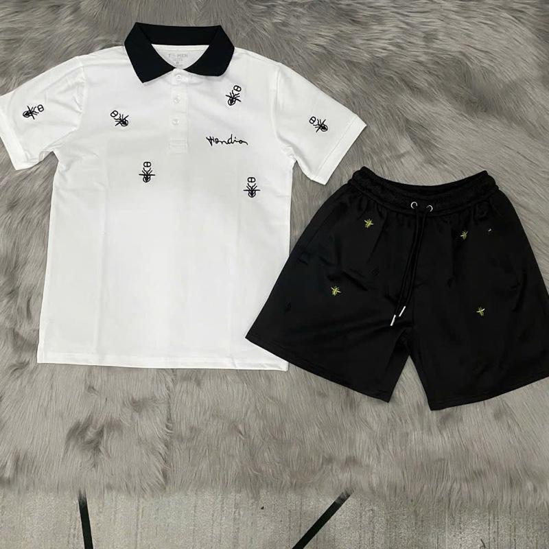 Nguyên Bộ Quần Short Nam Và Áo Thun Polo Vải Cá Sấu Có Thêu Hoạ Tiết Hình Ong