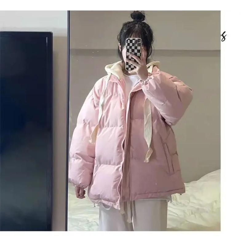 Product Introduction of Loose Slim Hooded Two Piece Set Parkas Spell Color Simple Casual Fashion Women's Parkas Basic Office Ladies Womenswear Coats 9