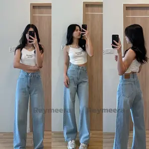 Celana Hightwaist Kulot Jeans Wanita Loose Denim Panjang