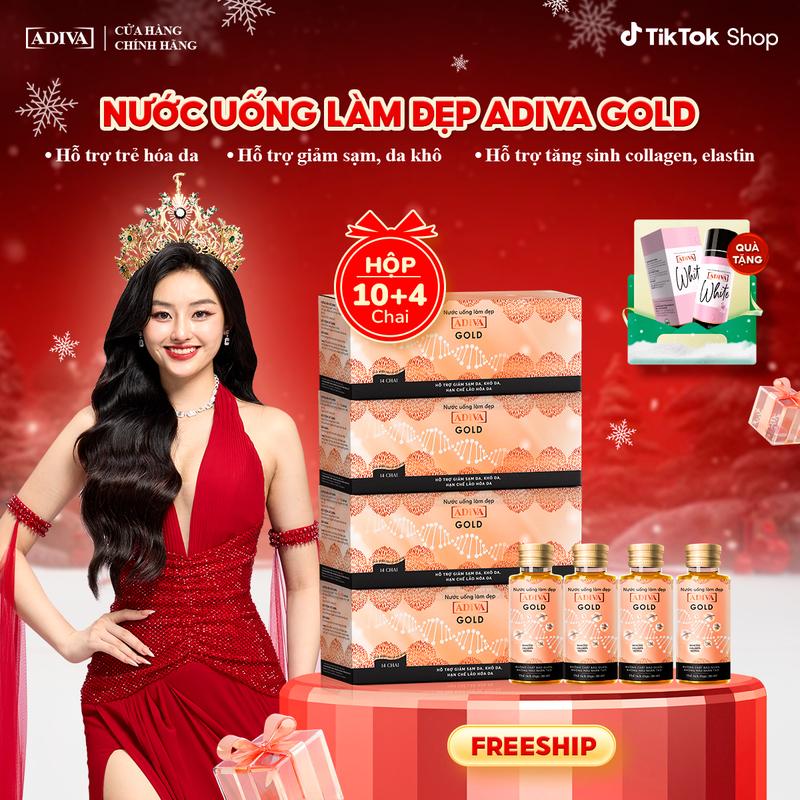 Combo 4 Hộp Nước Uống Làm Đẹp Collagen ADIVA Gold -Giúp Da Giảm Nếp Nhăn Và Chống Lão Hóa