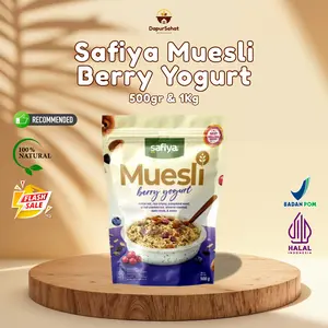 Safiya Muesli Berry Yogurt 500 gram & 1 kg Oatmeal Dried Fruit Almond Mete Sereal Diet Sehat Tinggi Kalsium dan Serat Isi Almond Sunflower Kurma Gandum Pumpkin Seeds