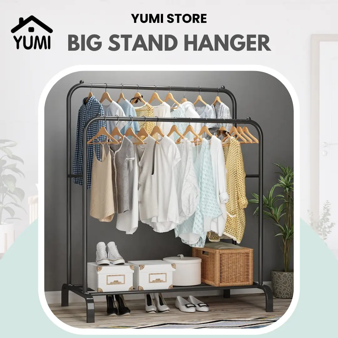 Factory Outlet YUMI Store Rak Baju Gantung Besar Double Plastik / Stand Hanger Gawang Double / Gantungan Baju Serbaguna