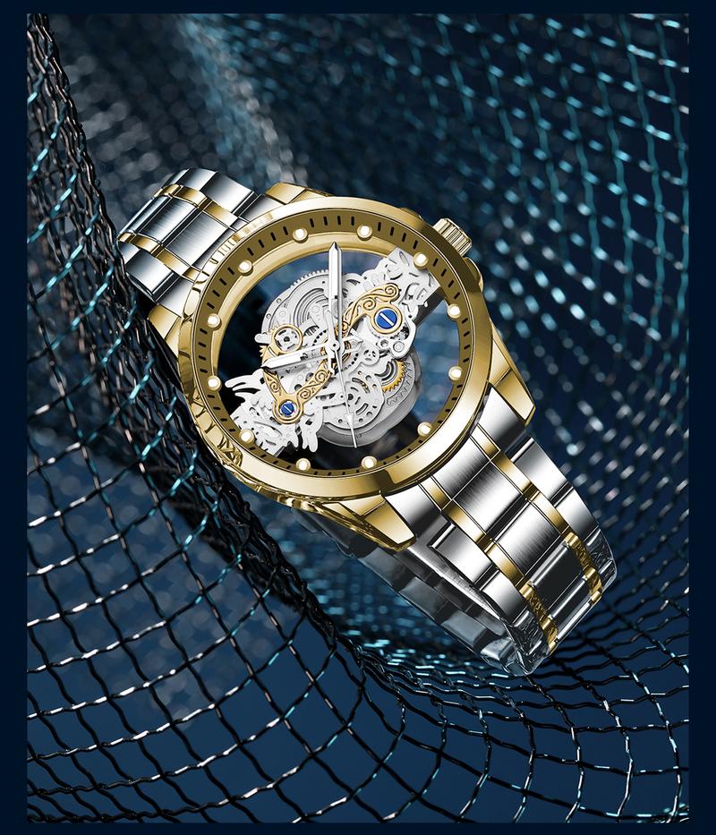 Product Introduction of 【003Harga telah diganti, cepat beli】BIDEN Jam Tangan Pria Anti Air Transparan Dial Cool Kuarsa Tali Stainless Steel Jam Tangan Cowok  YN0574 13