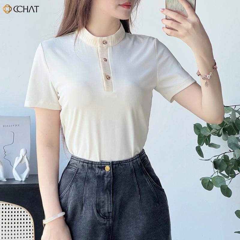 Áo Thun Nữ CCHAT Siria Dáng Ôm Phối Xếp Ly Chất Thun Co Giãn 4 Chiều 15TNC8015OT