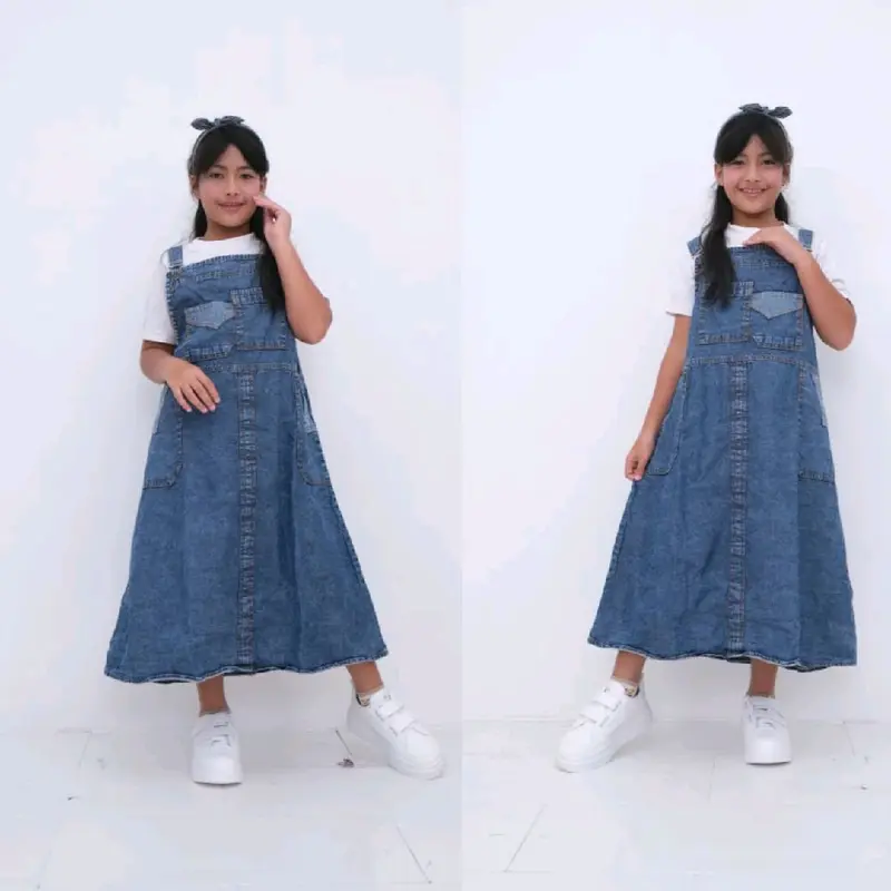Overall Dress Jeans Anak Fashion Perempuan Baju Jumsuit Usia 7-10 Tahun 0
