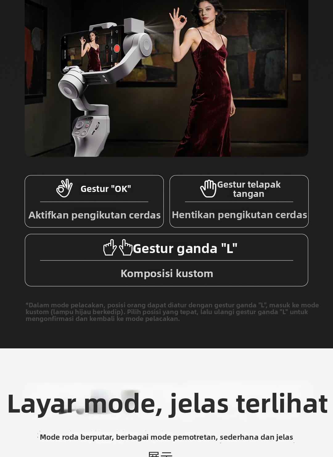FUNSNAP Capture5 Gimbal Stabilizer HP 3 sumbu, AI Tracking Otomatis untuk Vlog & Live Streaming