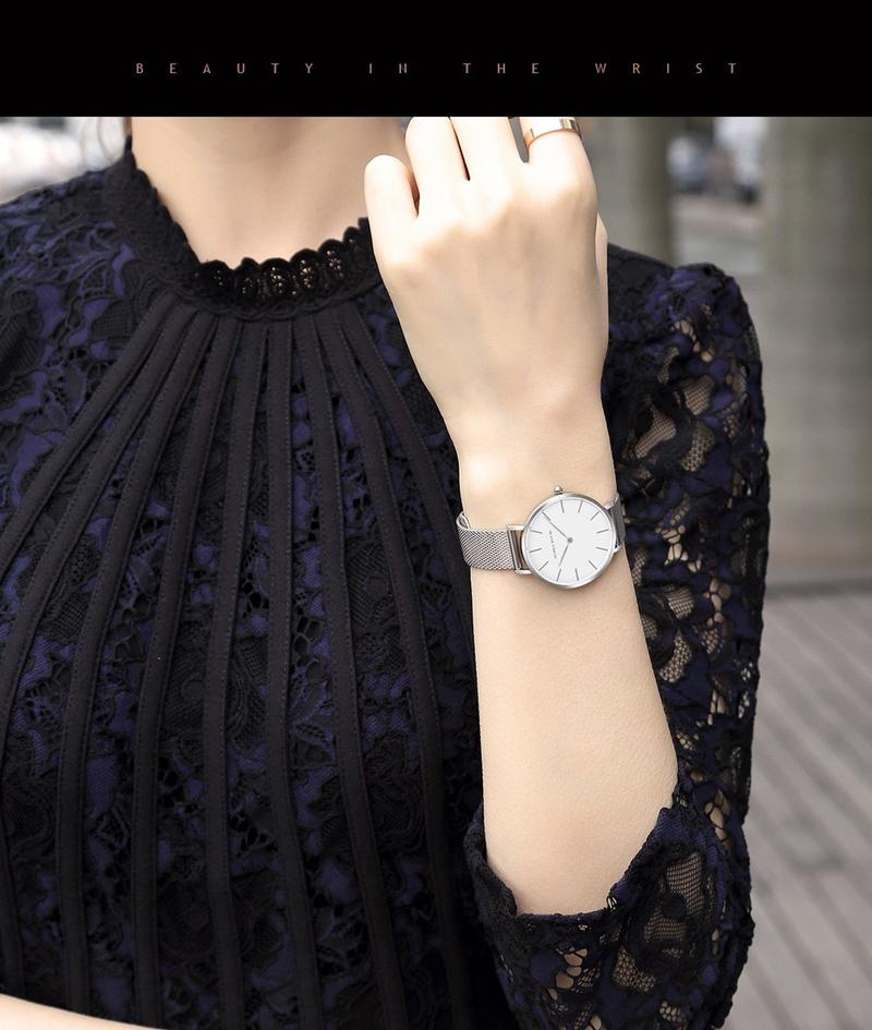 Product Introduction of HANNAH MARTIN Women's Waterproof Watch Light Luxury Minority Minimalist Steel Mesh Strap Slim Watch CV36W 31