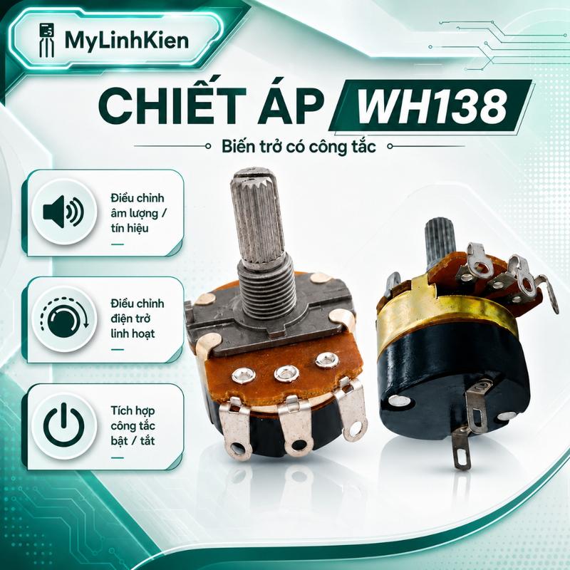 Chiết áp công tắc WH138 5K 10K 20K 50K 100K 250K 500K 1M đầy đủ giá trị chất…