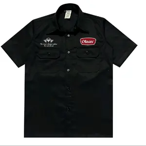 Grivin Workshirt kemeja Brond Kancing Kantong Kerah Hitam Fit Casual Pendek Pria Basic