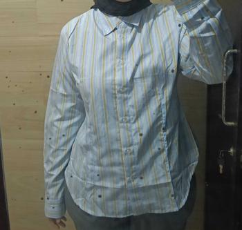 Product Review of Wispie Girl Boss Fitted Shirt | Kemeja kerja wanita fit garis stripe karet Lembut pink hijau biru from a**a 1