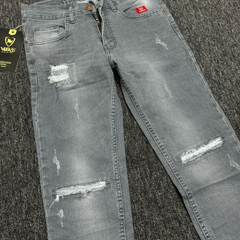 27-33 CELANA JEANS PANJANG ABU SOBEK PAHA BLACK VIPER   Melar Slim Fit Skinny Stretch Denim Lembut Pria Tebal 3