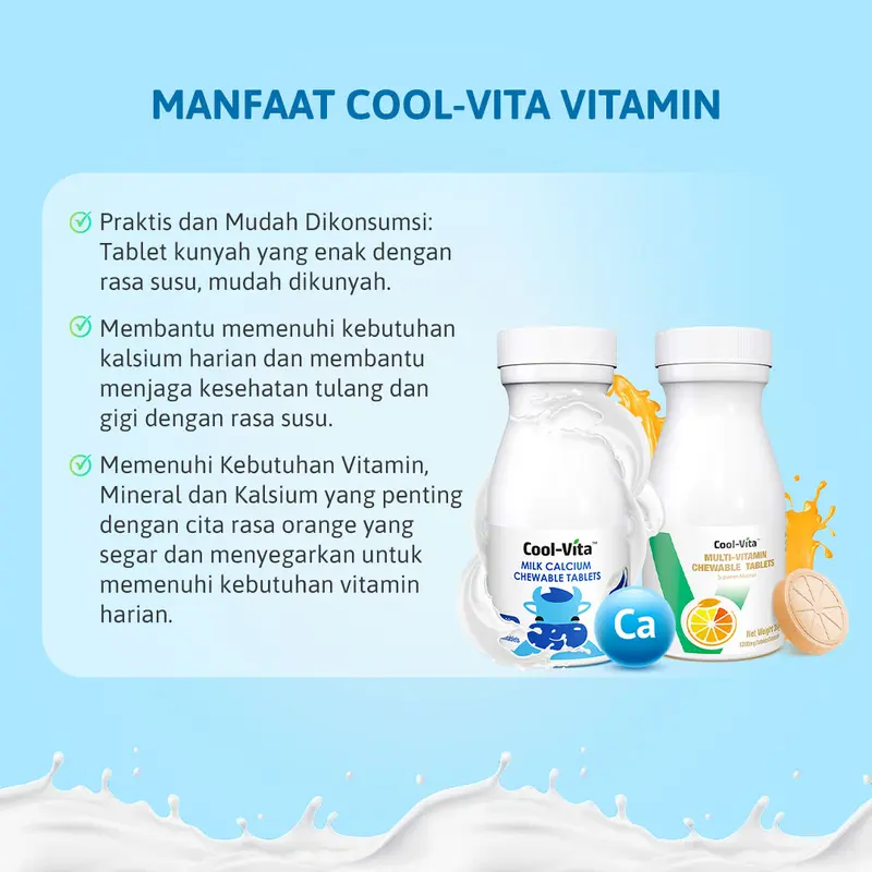 [A] Coolvita 3 Botol Chewable Calcium (Total 90 Tablet)+ 1 pouch DHA gummy (Total 10 Gummy) | Vitamin/Suplemen Anak (Mulai 3 Tahun) dan Dewasa | Dukung Tumbuh Kembang Otak, Tulang & Gigi Secara Optimal 3