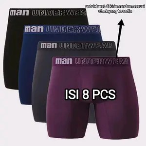 Paket 8 Pcs Celana Dalam Boxer Pria Dewasa Katun Lembut Nyaman Karet Motif Cowok  Remaja Kotak Hitam Pendek cuci dengan air dingin xxl