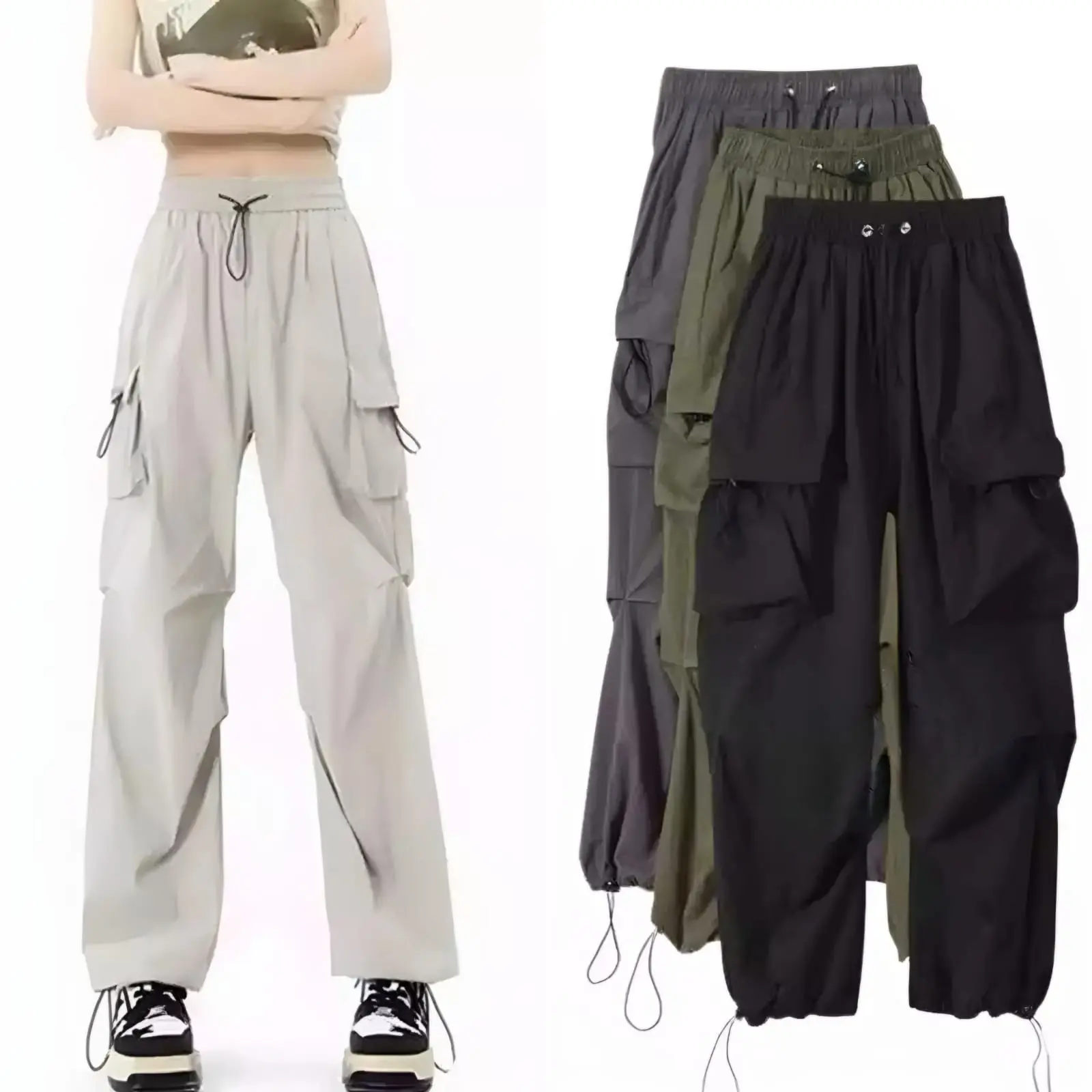Celana Cargo Wanita Panjang Terbaru Kekinian Tali Serut Highwaist Loose Cewe Korean Stail Standart Jumbo