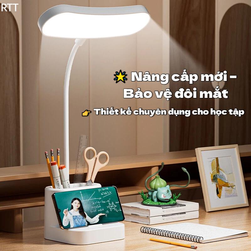 đèn bàn làm việc Đèn Bàn LED Chống Cận Đèn Học Sinh Sinh Viên Có Khe Để Điện Thoại + Hộp Bút Thân Uốn 360 Độ