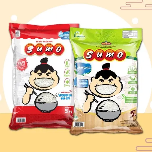 Beras kemasan 5Kg SUMO Merah Dan Hijau