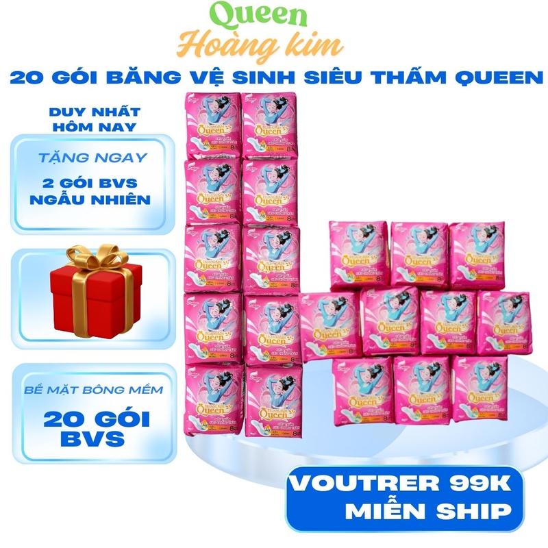    COMBO 20 GÓI TẶNG 2 GÓI NGẪU NHIÊN   Băng Vệ Sinh Queen Hồng Hoàng Kim Bản Mới nâng Cấp Thơm Thấm Hút Gói 8 Miếng Bề Mặt Bông Gòn   tặng 1 gói   Dệt Tampon Nữ băng  vệ veermoon bvs 