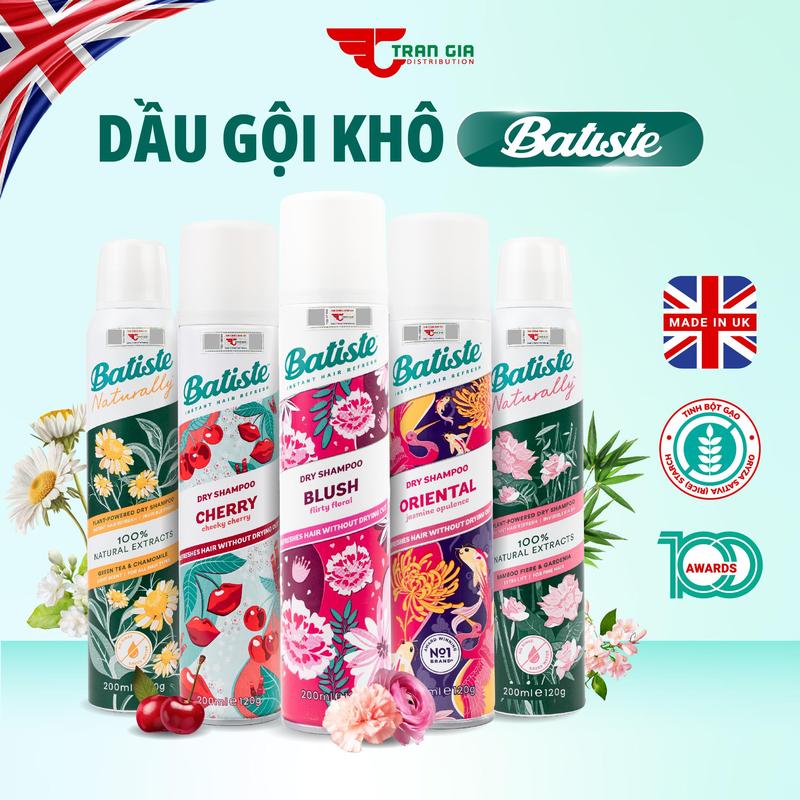 Dầu Gội Khô Batiste Hương Thơm Tự Nhiên Hỗ Trợ Giúp Tóc Bồng Bềnh Không Bết Dính - Batiste Dry Shampoo 200ml