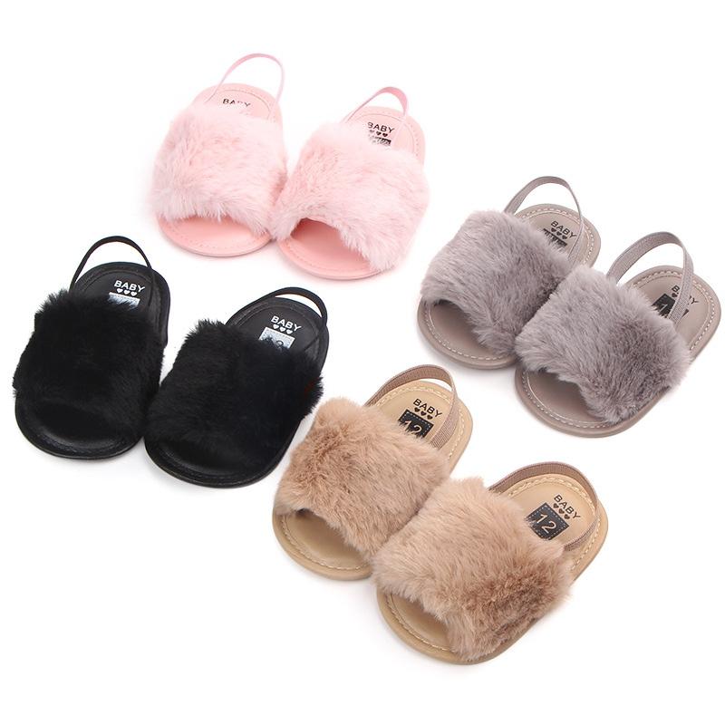 Product Introduction of Baby Infant Girls Soft Sole Shoes Plush Slide Sandal First Walkers Anti-slip Walking Shoes 36