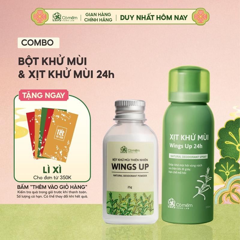 Combo Khử Mùi Hôi Nách Hôi Chân Xịt Khử Mùi Bột Khử Mùi Wings Up 24h Giảm Tiết Mồ Hôi Ngăn Ngừa Vi Khuẩn Gây Mùi Cỏ Mềm