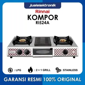 Rinnai Kompor Gas 2 Tungku RI524A - Big Burner With Grill - Stainless Steel
