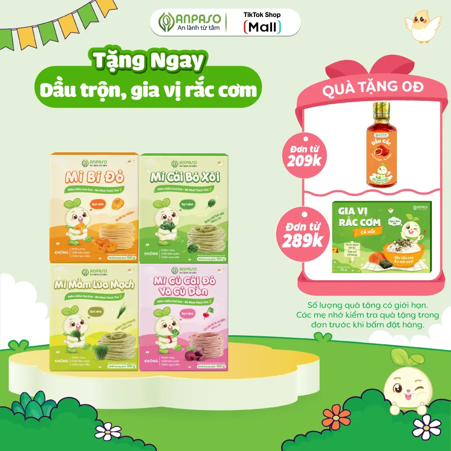 Mì Ăn Dặm Cho Bé Anpaso - Đồ ăn dặm cho bé từ rau củ - Có thành phần rau củ hữu cơ như cải bó xôi, mầm lua mạch