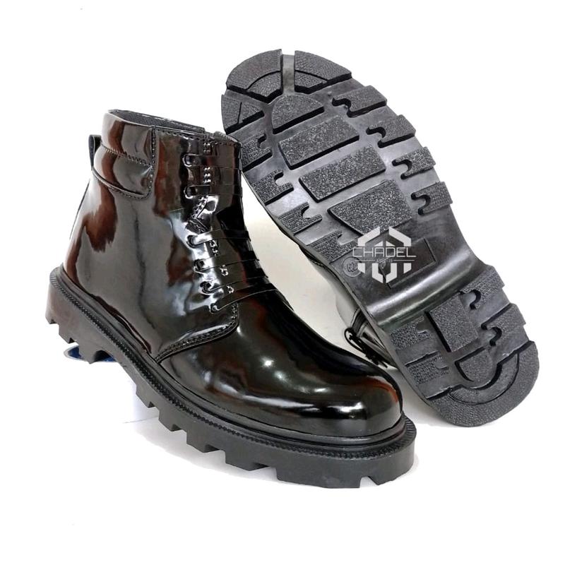 sepatu pdh pria tinggi Resleting Tali mati Radial cocok untuk dinas harian kerja insatansi  polisi tni security satpampaskibra dan satpam Hak Datar (1 cm atau kurang) kilap doof Boots Shoes Karet Pantofel Polri 3