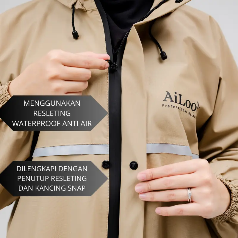 AILOOK Jas Hujan Raincoat Full Seal Press Anti Rembes Setelan Pria Wanita Bahan PVC Karet Tebal Kuat Elastis Biru Cream Hijau Merah 4
