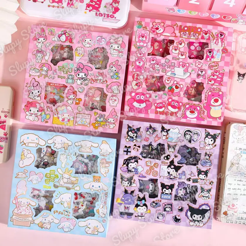 SLP Set sticker box isi 100 pc Kuromi My Melody Cinamoroll Lotso