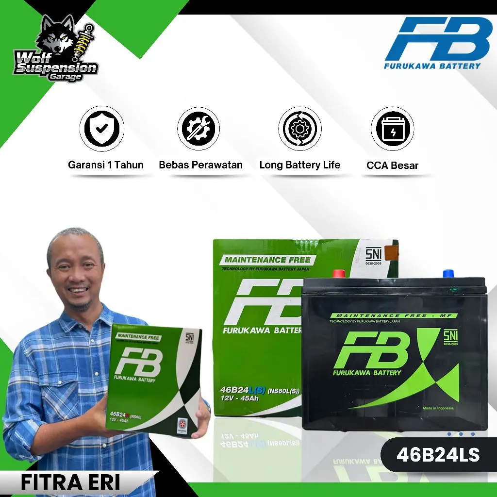 Furukawa Battery / FB Aki Mobil Honda Odissey NS60LS / 46B24LS 12V / 45Ah Aki Kering INDOMOBIL