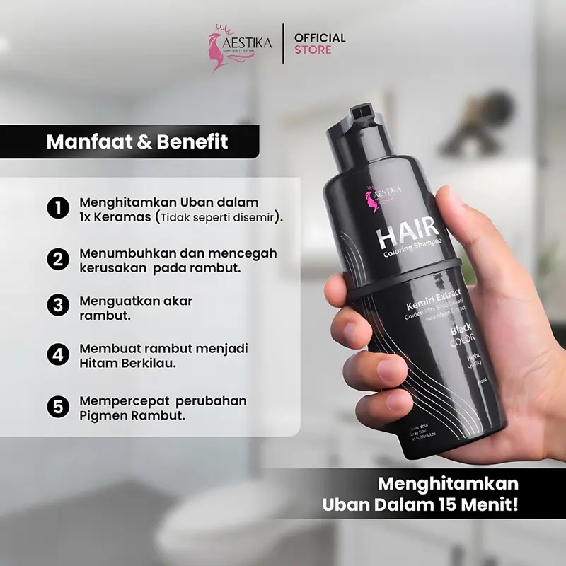 BS - AESTIKA Hair Coloring Shampoo BLACK COLOR Sampo Penghitam Rambut Uban Permanen Shampo Anti Uban Ampuh 2