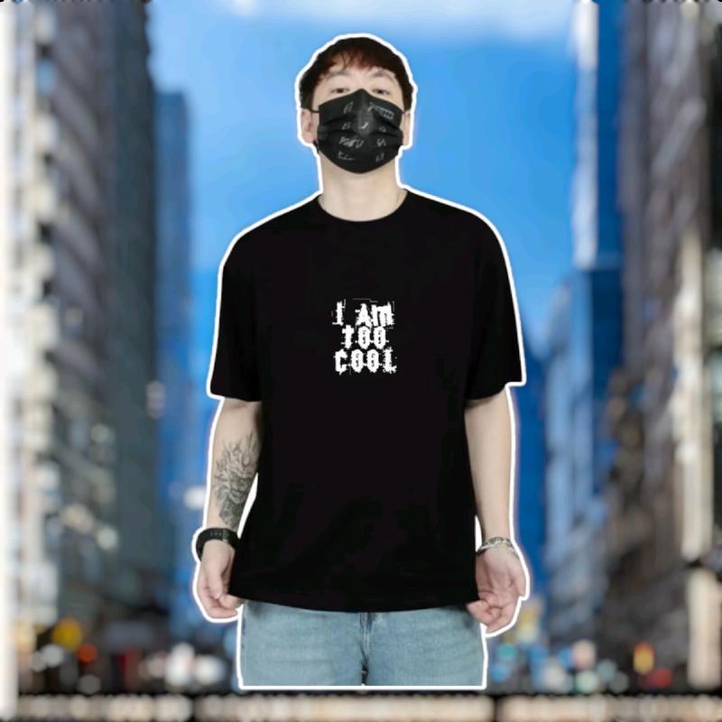 Kaos Distro Lengan pendek Pria dan wanita Motif sablon Iam too cool/ kucing  Cod Flash sale Katun combed Lokal Lembut 3