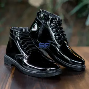 SEPATU PDH PRIA tali rel seleting polri tni polisi security satpam sepatu dinas harian intansi hitam doff/kilap Karet