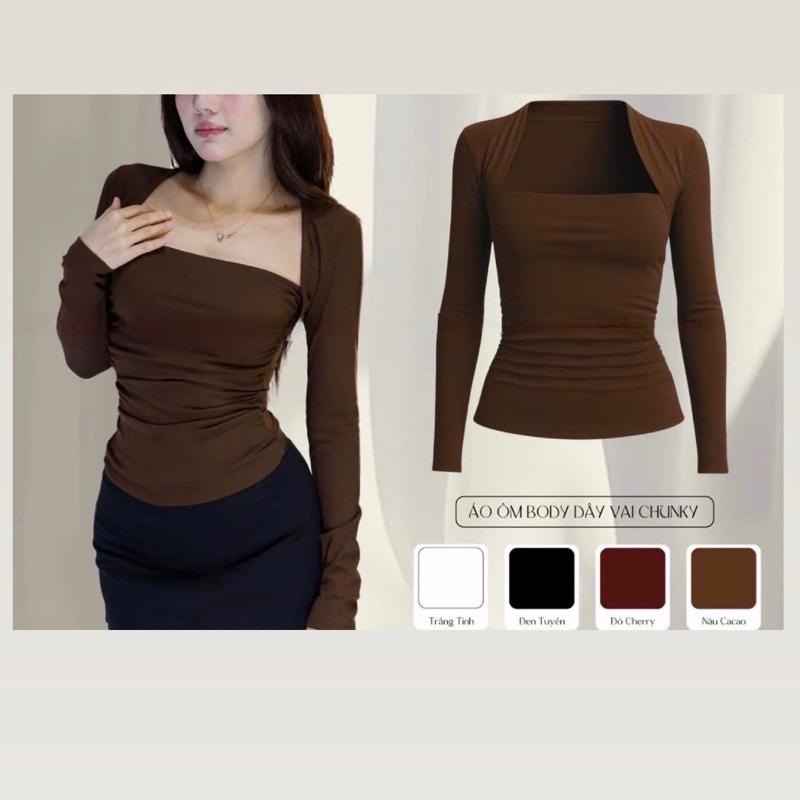 Áo Ôm Body Cúp Ngực Nhúng Eo Tay Dài Hottrend Chất Thun Borip Trung Cotton Mịn 