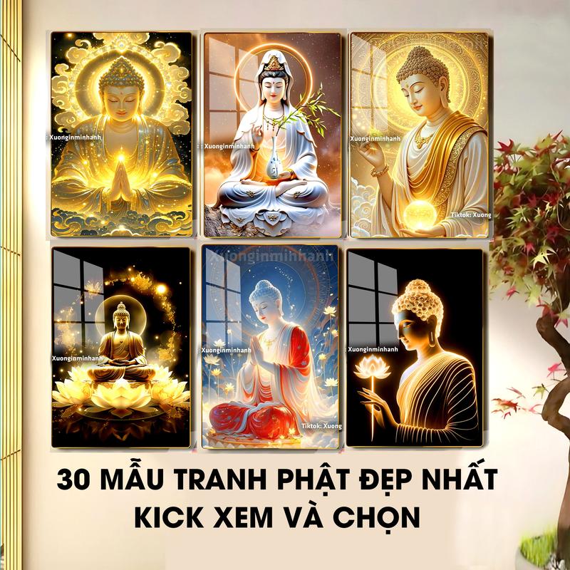 [TRANH PHẬT GIÁO] Tranh gỗ tráng gương dày 13mm - Bo viền vàng cao cấp - Địa tạng Vương - Phật thích ca - Quan âm bồ Tát,... Treo tường phòng thờ, mang lại may mắn bình an hạnh phúc Decor Phòng