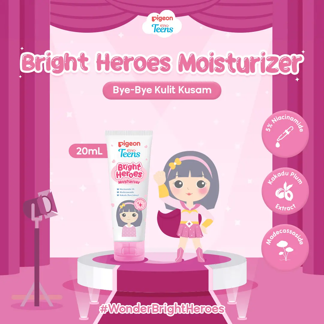 Pigeon Teens Bright Heroes Moisturizer 20ml | Skincare Remaja| Niacinamide 5% |Skin Barrier Protector | Alcohol Free, Ringan, Mencerahkan