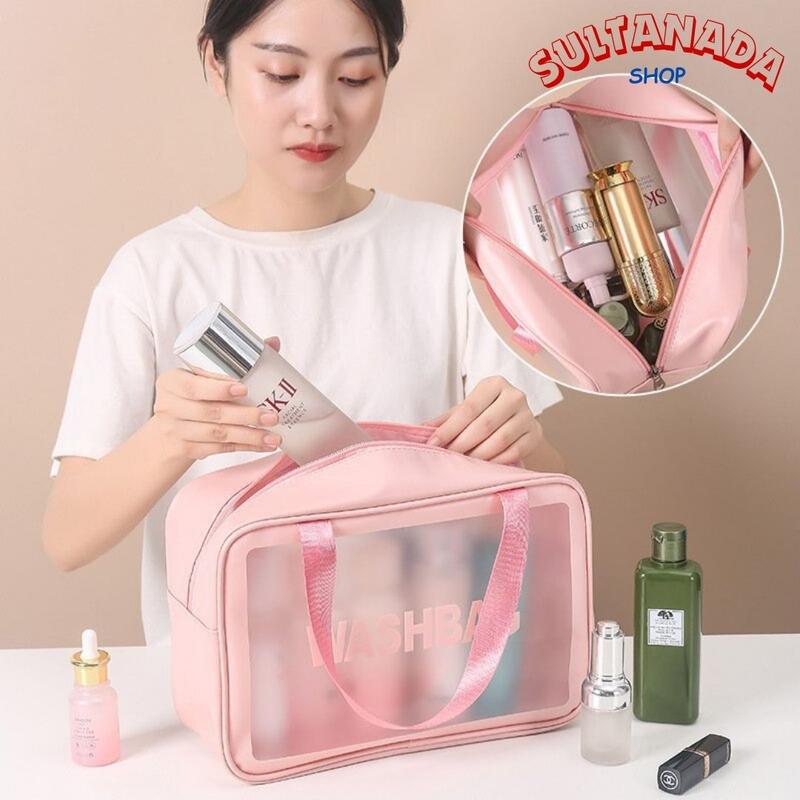 Pouch Kosmetik Wanita Washbag PVC Tebal Anti Air Tas Wanita Serbaguna Pouch Make Up Travel -Size sedang 3