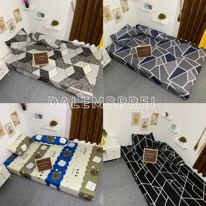 SPREI DOBEL KARET MOTIF ABSTRAK  ADEM BERKUALITAS  SET SARUNG BANTAL SARUNG GULING SEMUA UKURAN ADA TINGGI 20 & 30 UK 120 160 180 200 BISA COD BAHAN Katun ADA Karet Seprei