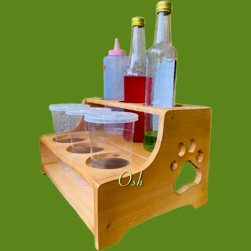 RAK PENYIMPANAN  BOTOL ,SUSUN 2 TINGKAT,ISI 10 LUBANG BAHAN KAYU MAHONI 4