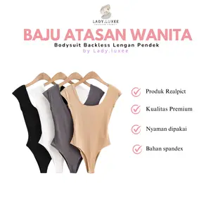 Lady.luxee BJ1860 Baju Atasan Bodysuit Backless Lengan Pendek Wanita Kaos Spandex Fashion Korea
