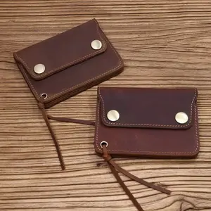 Dompet Pendek Kecil Pria Kulit Asli Crazy Horse - Dompet Saku Koin Ritsleting Tempat Kartu Kulit Asli