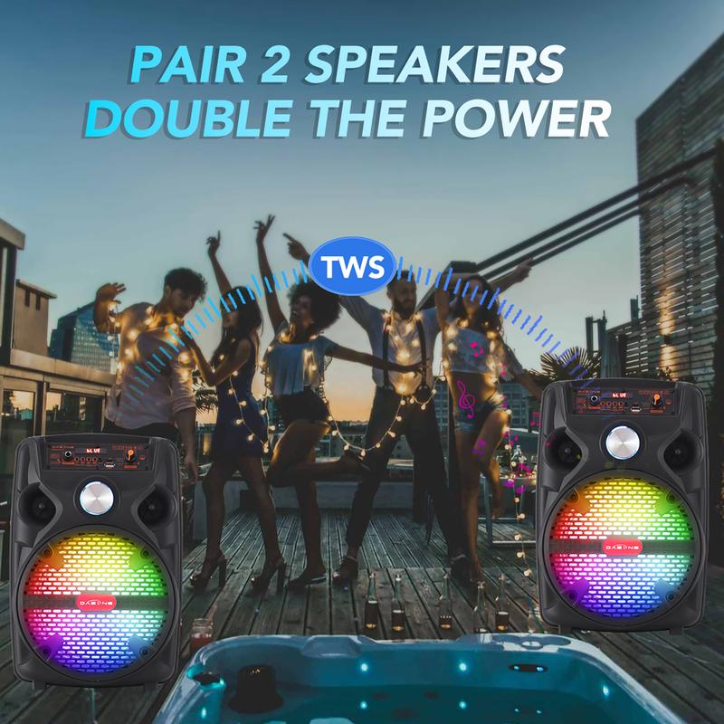 Portable Bluetooth Speaker Wireless Loud Big Party Speaker with Light and Stand, Kareoke Machine with Microphone Support Remote, FM, TWS, AUX, USB for Phone Home Outdoor 3